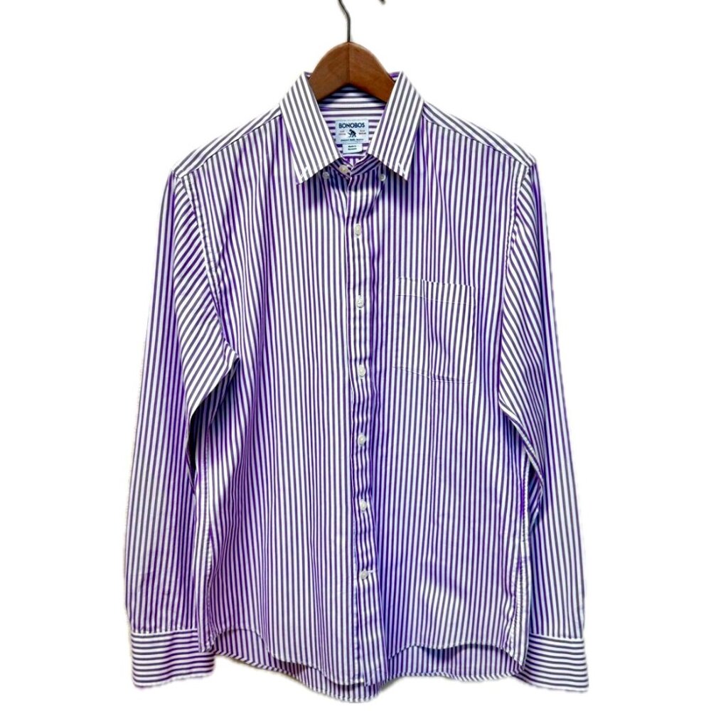 Bonobos Men’s Button Down Shirt M – Purple White Stripe, Cotton, Like New